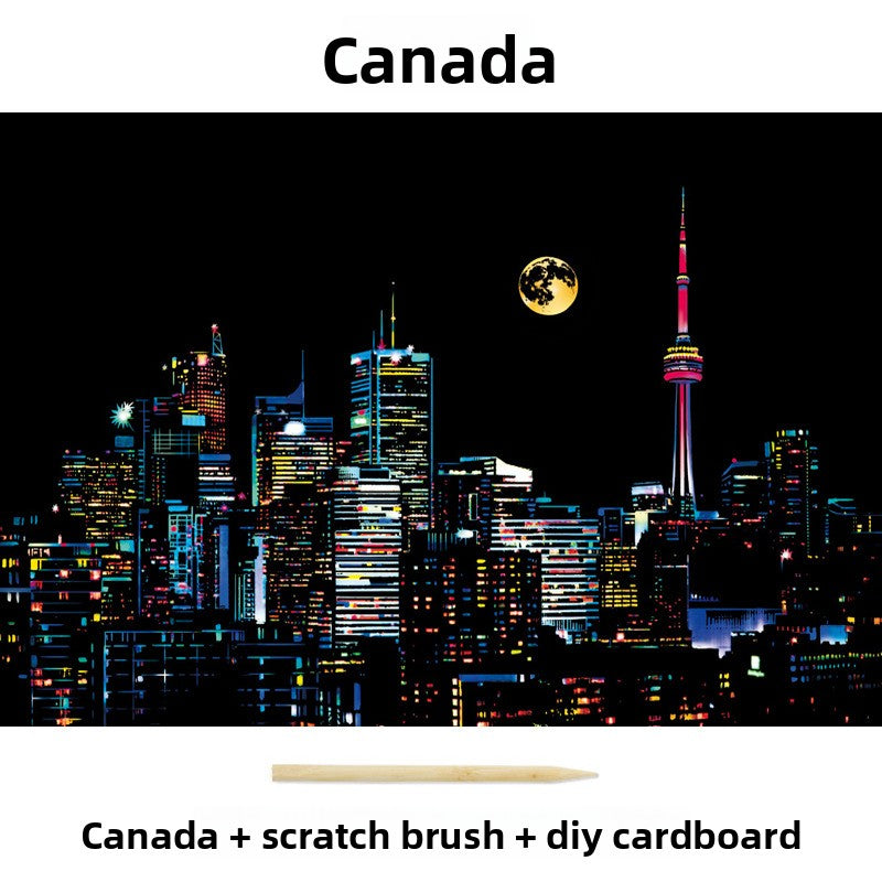 Color City Night Scenery Scratch Art