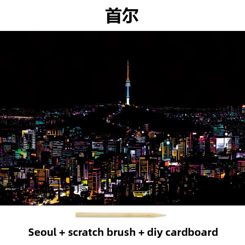 Color City Night Scenery Scratch Art