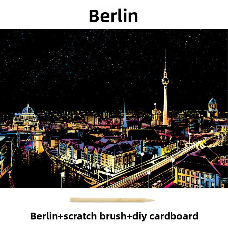 Color City Night Scenery Scratch Art