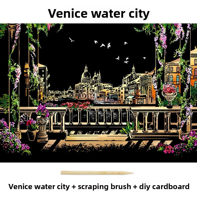 Color City Night Scenery Scratch Art