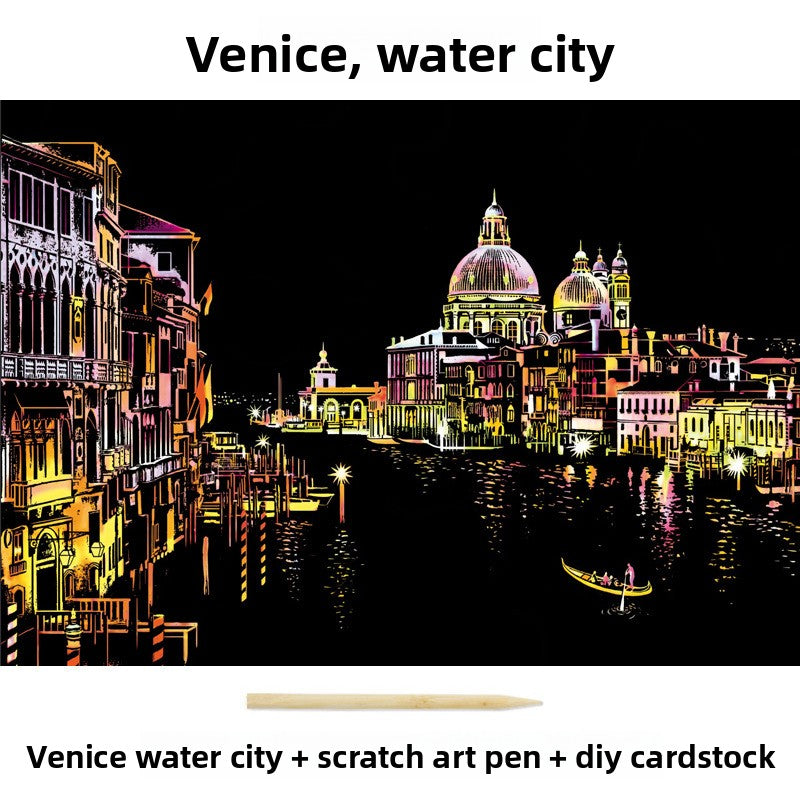Color City Night Scenery Scratch Art