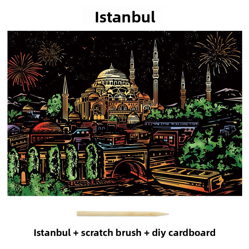 Color City Night Scenery Scratch Art