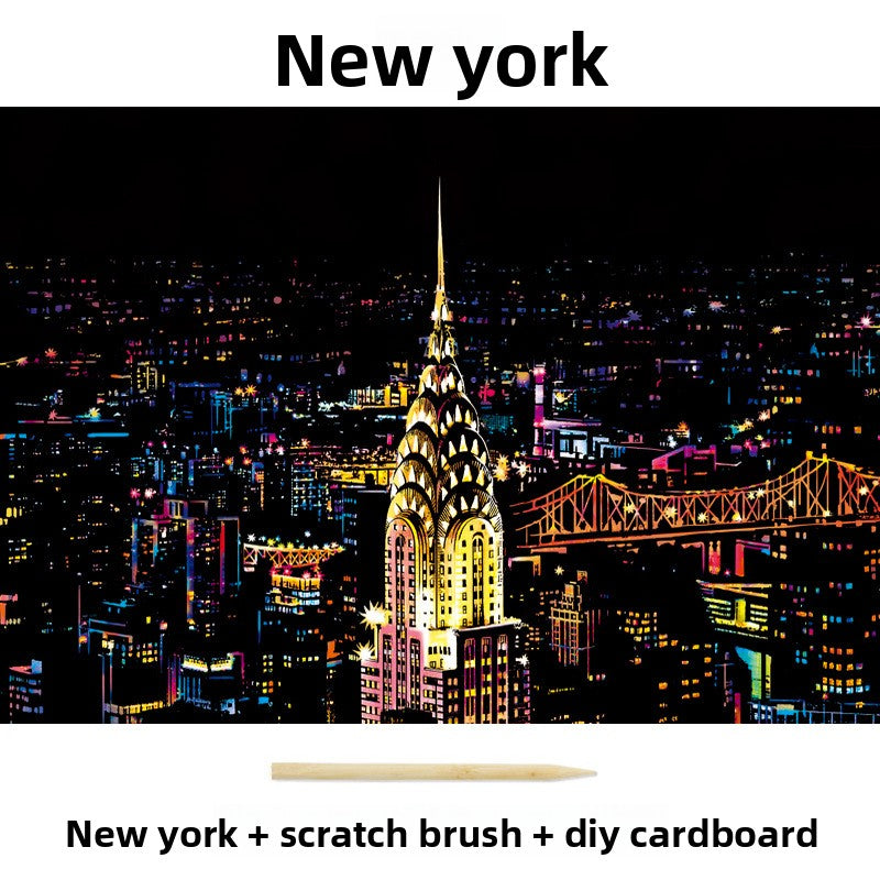 Color City Night Scenery Scratch Art