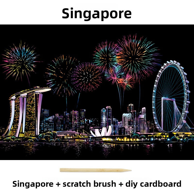 Color City Night Scenery Scratch Art