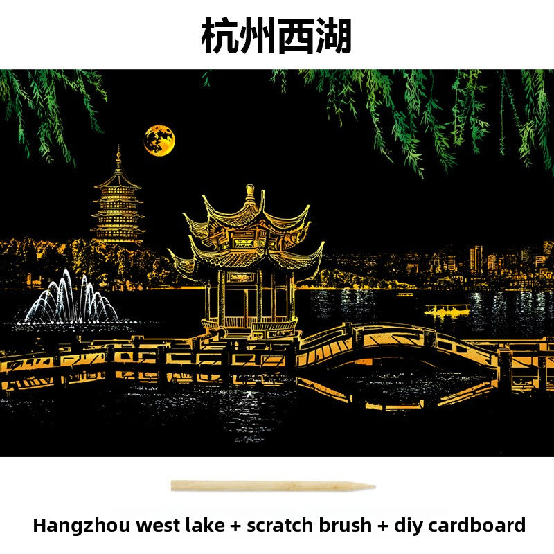 Color City Night Scenery Scratch Art