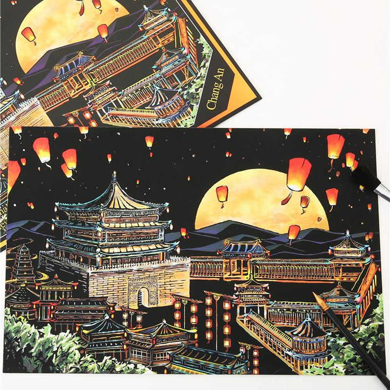 Color City Night Scenery Scratch Art