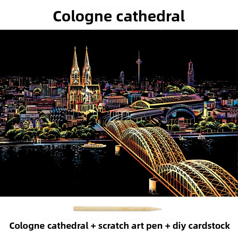 Color City Night Scenery Scratch Art