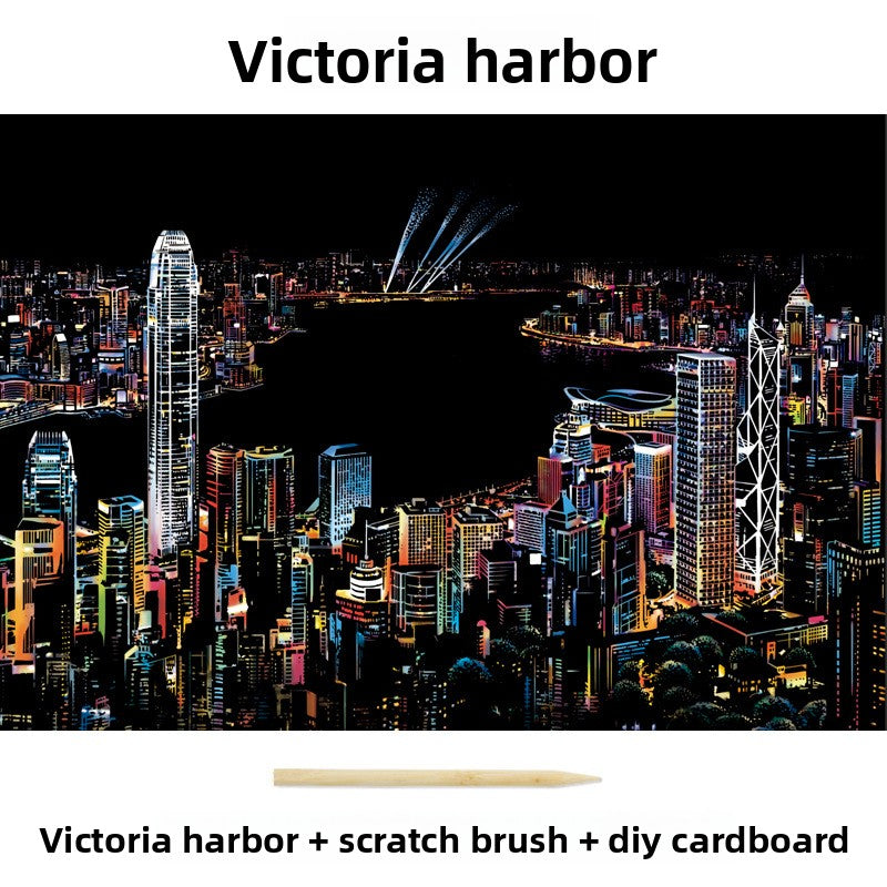 Color City Night Scenery Scratch Art