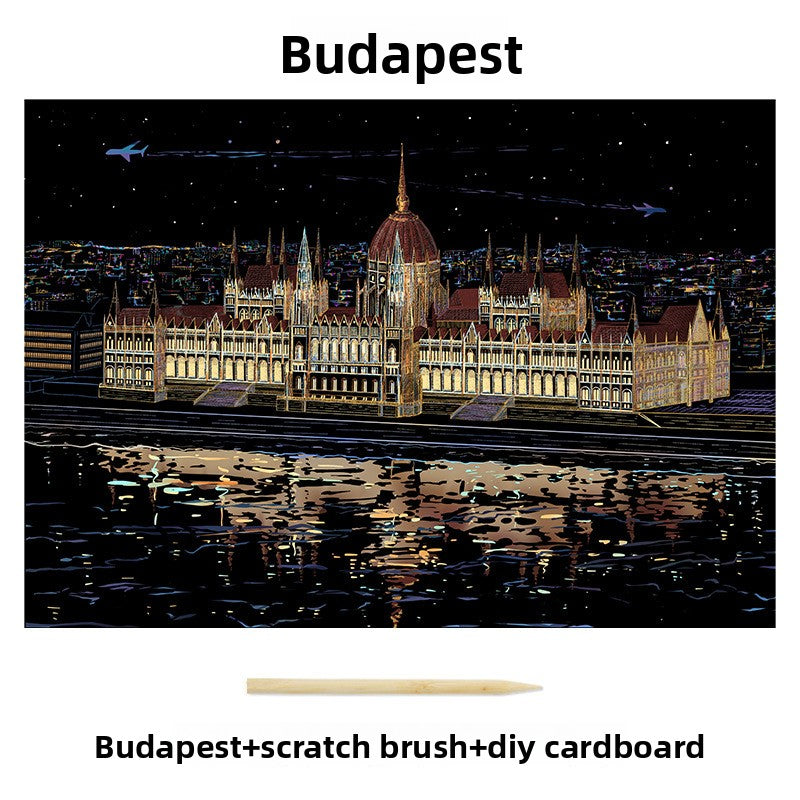 Color City Night Scenery Scratch Art