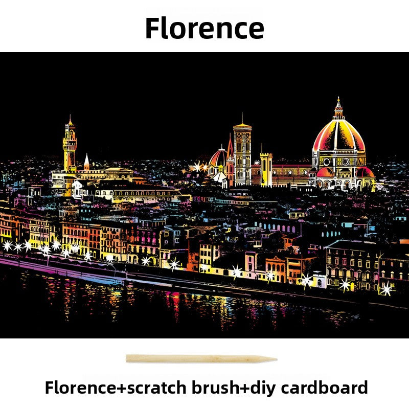 Color City Night Scenery Scratch Art