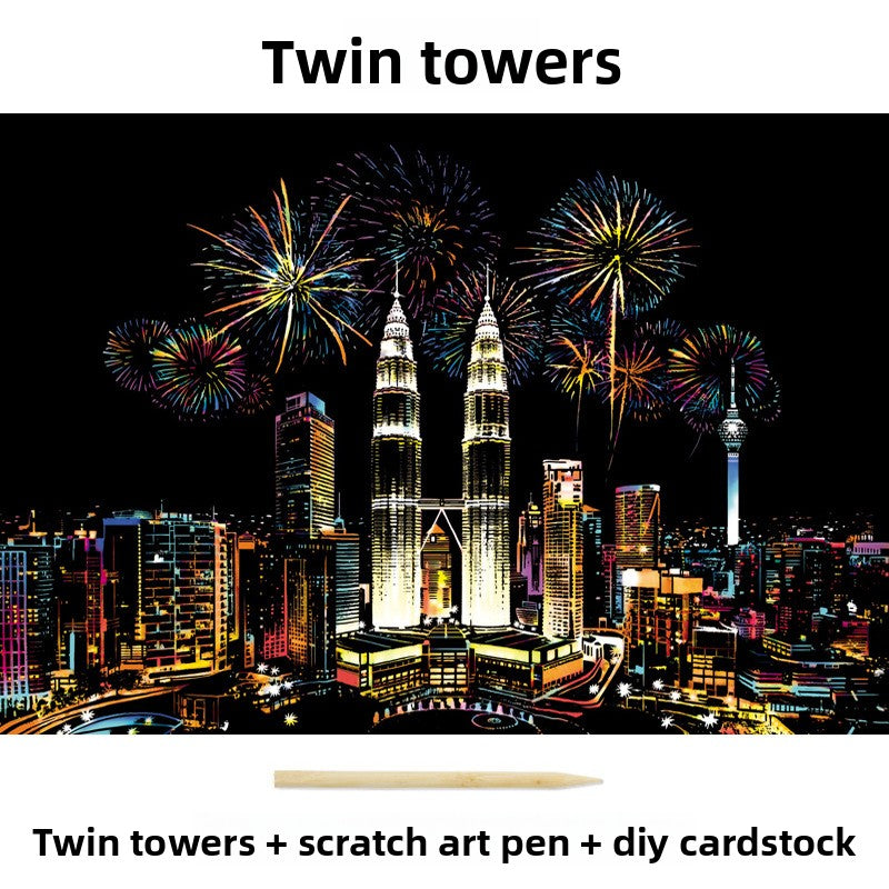 Color City Night Scenery Scratch Art