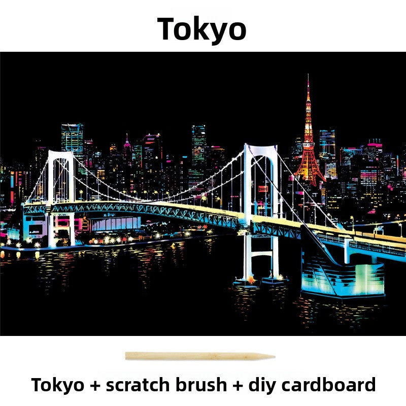 Color City Night Scenery Scratch Art