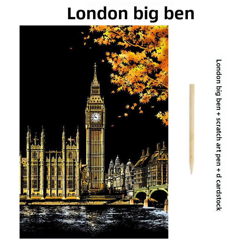 Color City Night Scenery Scratch Art