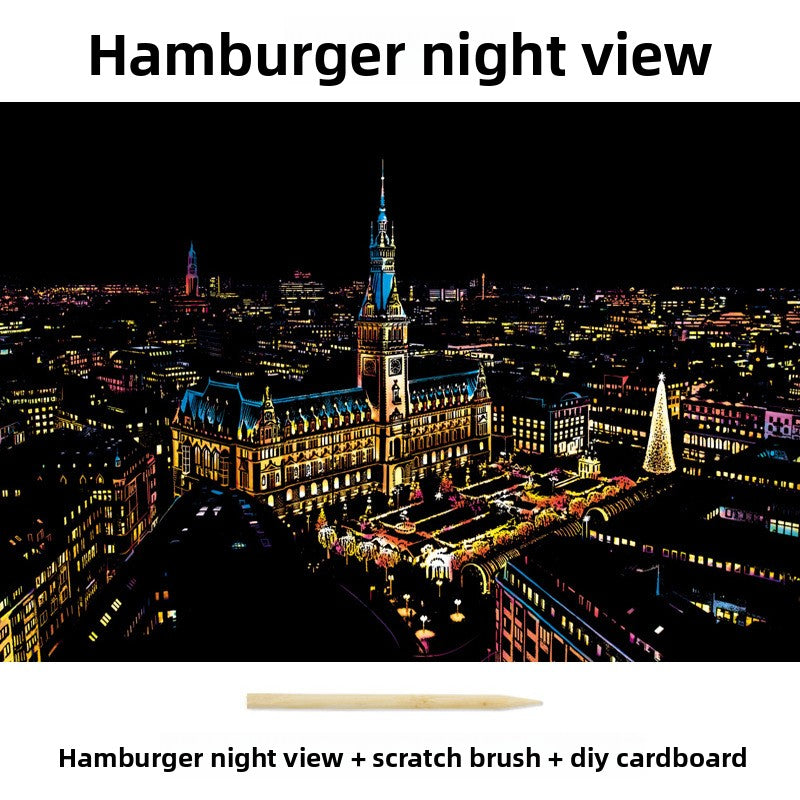 Color City Night Scenery Scratch Art